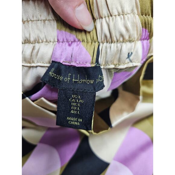House of Harlow Bold Geometric Satin Wide Leg Green Black Purple Cream Large - Picture 4 of 7